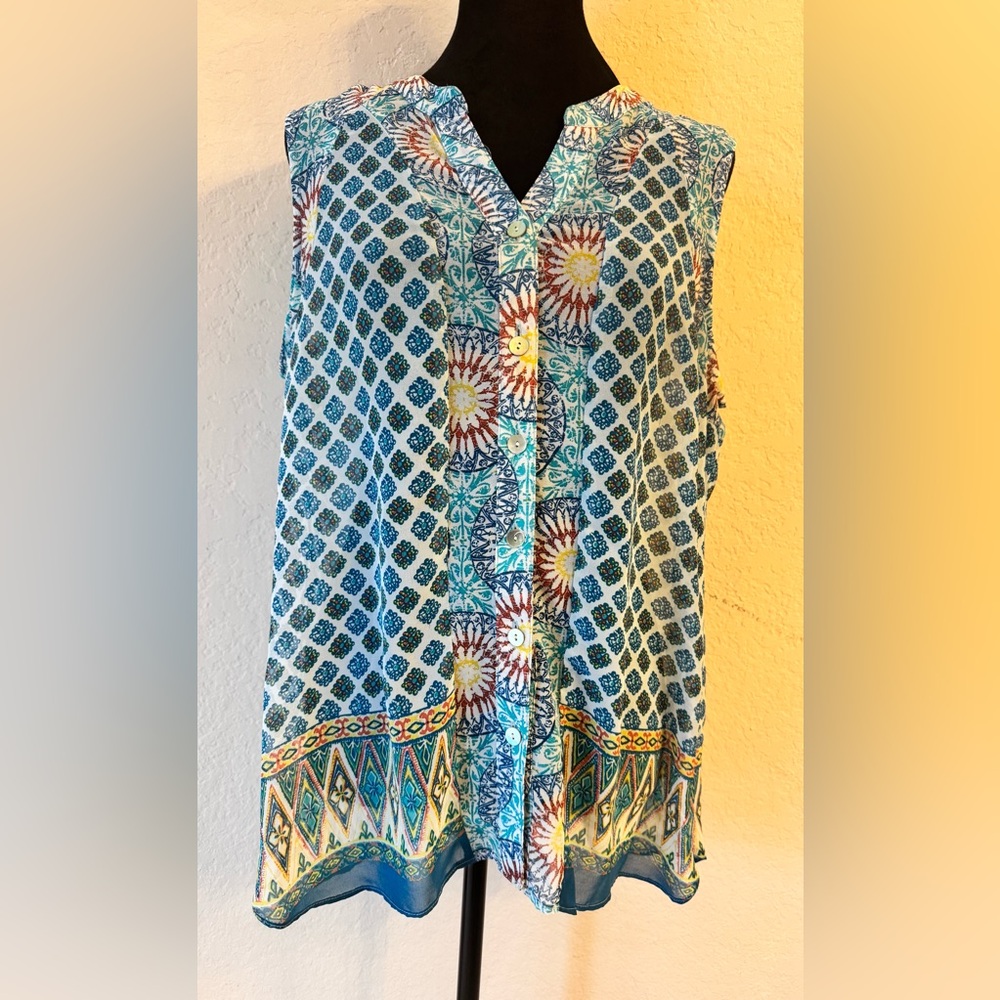 Roz & Ali Sleeveless Boho Blouse Size L